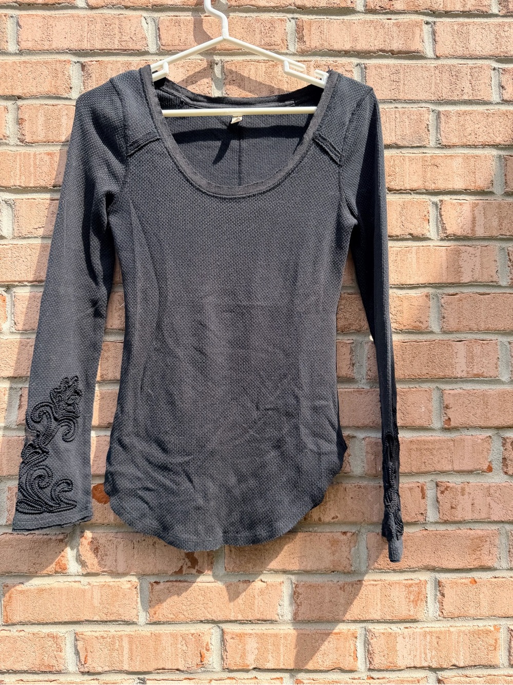 Free People Women’s Long Sleeve Scoop Neck Thermal Top in Black